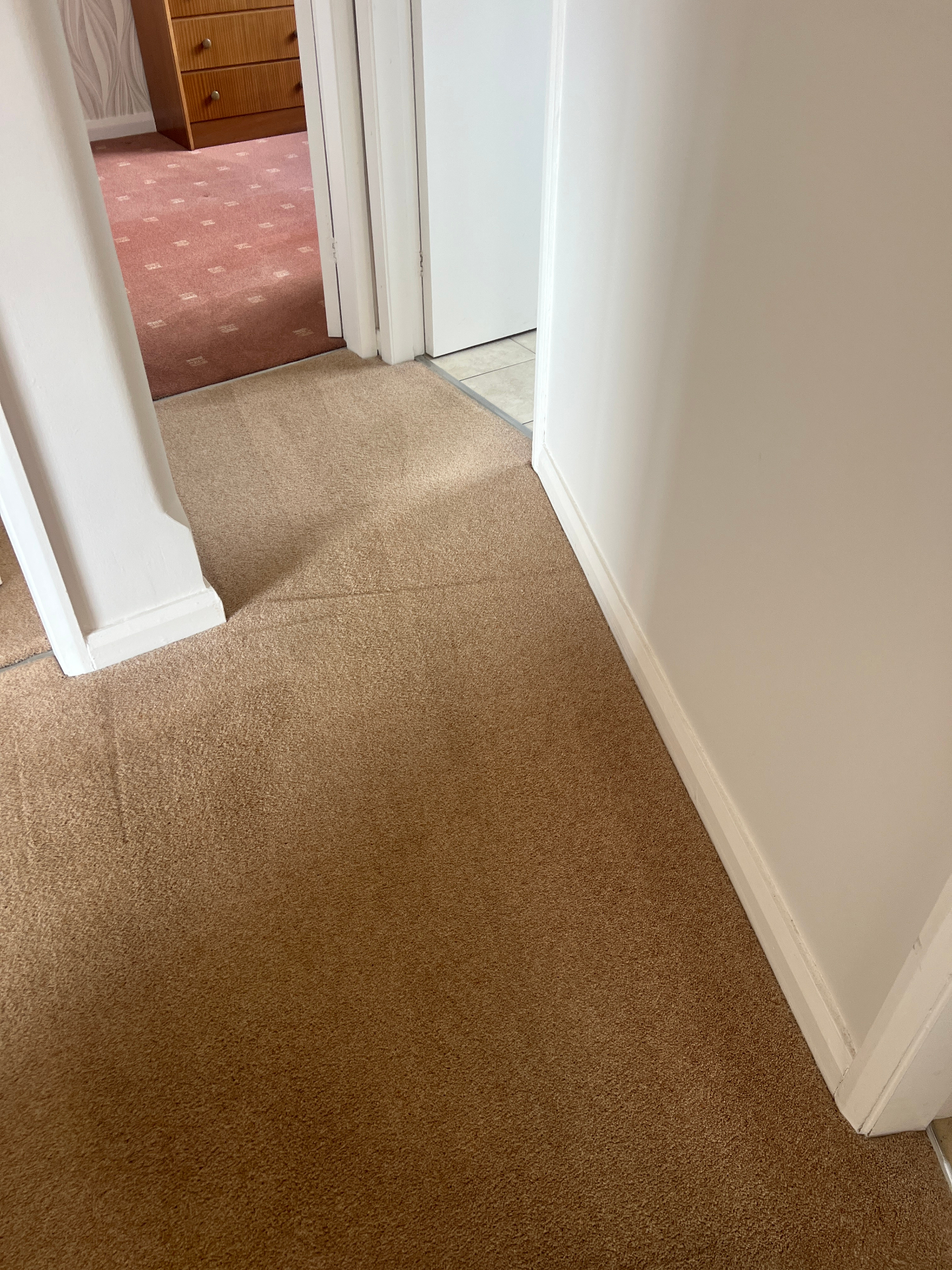 Worn doorway carpet refreshed in Stafford, after professional cleaning