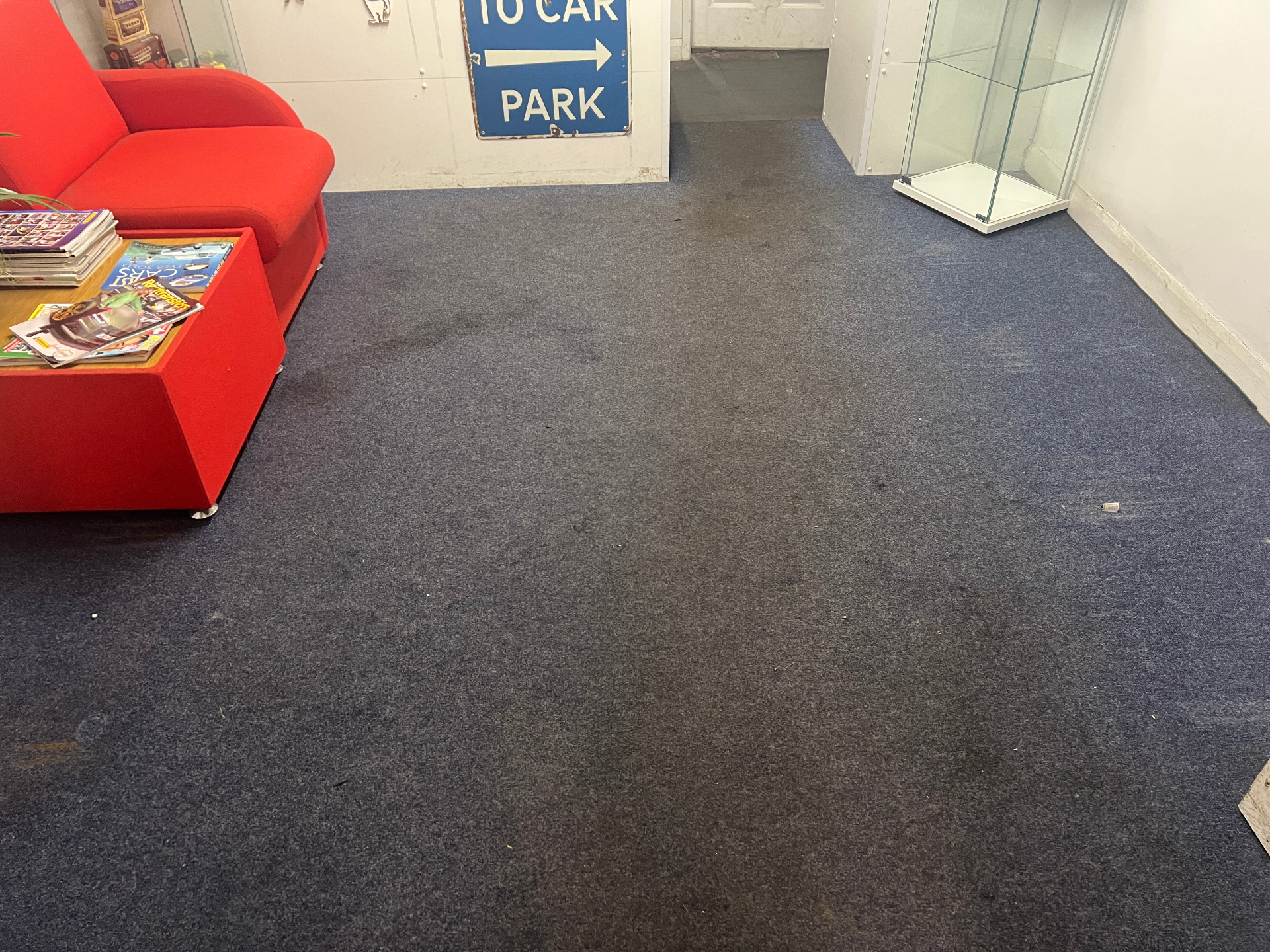 Living room carpet stain removed in Stafford, before professional cleaning